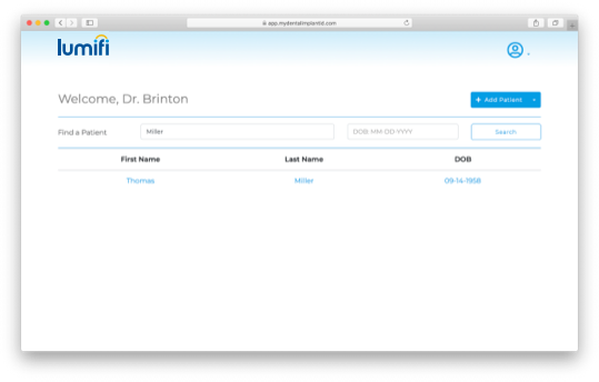 Image of patient search UI